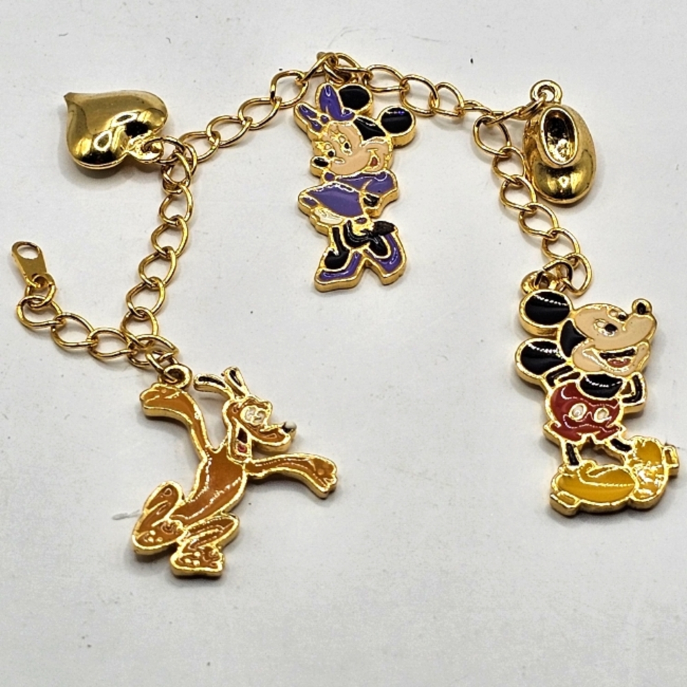 Disney Mickey, Minnie & Pluto Gold Toned Charm Bracelet